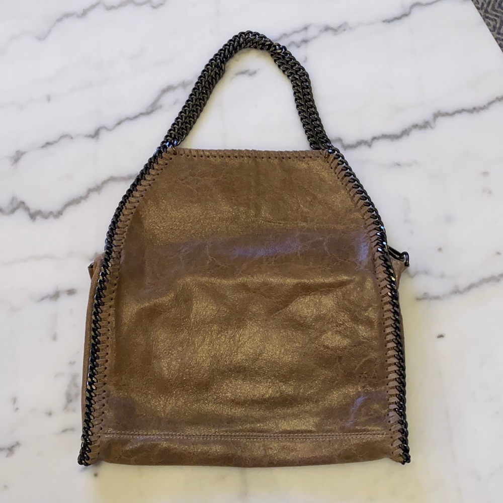Grey/Brown Leather Shoulder Bag with Chain